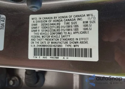 2014 Honda Cr-V Lx from USA, damaged, VIN 2HKRM4H35EH625893